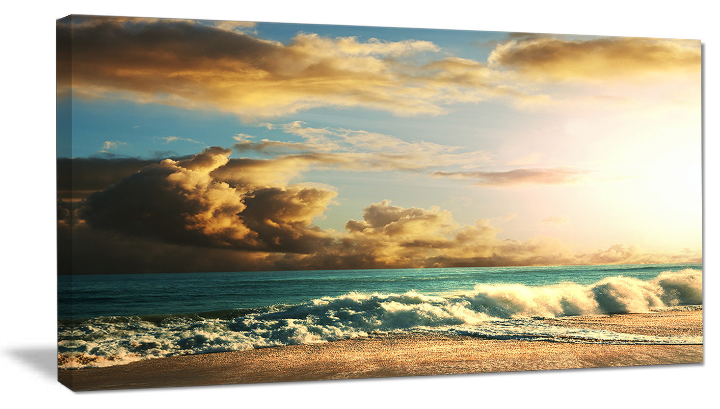 "Green Sea Beach Under Cloudy Sky" Modern Beach Canvas Art Print, 32 ...