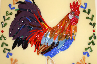 Quimper French Rooster Kitchen Backsplash Big Fused Mosaic Tile