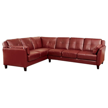 Furniture of America Billie Faux Leather Tufted Sectional in Red