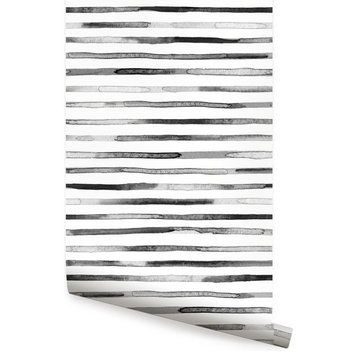 Watercolor Stripes Peel and Stick Vinyl Wallpaper, Black/White, 24"w X 108"h