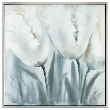 Framed Hand Painted Tulips in Bloom Acrylic Painting on Canvas for Traditional