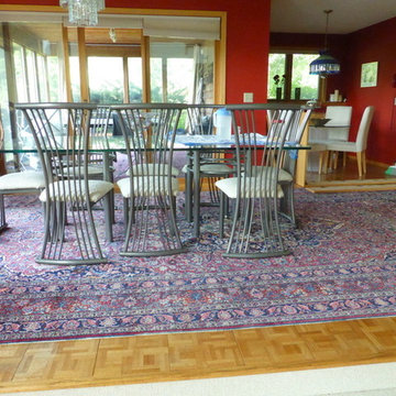 Dinning room, Mashad rug, Persian rug, size 9' by 17', tightly woven, wool pile