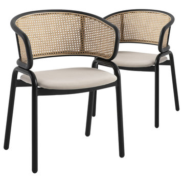 LeisureMod Ervilla Dining Chair With Stainless Steel Legs Set of 2, Beige