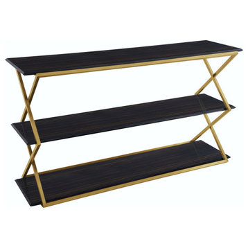 Westlake 3-Tier Dark Brown Console Table with Brushed Gold Legs