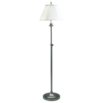 Club Adjustable Floor Lamp, Antique Silver With White Linen Softback