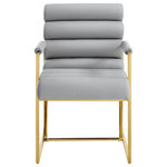 INSPIRED HOME - Inspired Home Maddyn Dining Chair, Pu Leather Gray/Gold - "Blend a generous dose of luxury and style into your home with these modern dining chairs with padded arms in a set of 2, tailored to inspire. Our trendy chairs are available in chrome or gold frames and in velvet or PU leather upholstery. These impressive pieces are sure to add elegance and sophistication to your dining room, kitchen, office, powder room, or makeup room. A perfect stand-alone piece or a lovely addition to any room. Modernize your home seating decor with rich channel tufted upholstery and a sleek stainless-steel frame for that glam style.