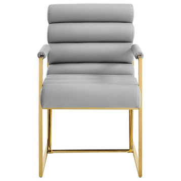 Inspired Home Maddyn Dining Chair, Pu Leather Gray/Gold