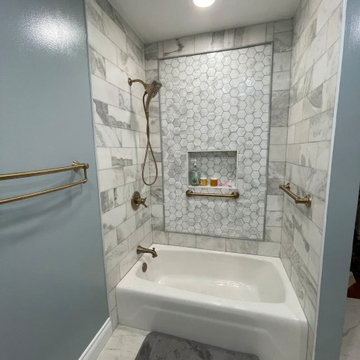 Master Bathroom, Blues, Golds and whites
