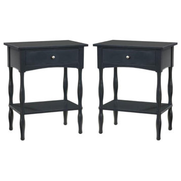 Home Square Cottage Wood End Table in Charcoal Gray - Set of 2
