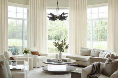 Example of a transitional living room design in Tampa
