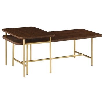 2-Piece Modern Wood Nesting Coffee Table - Dark Walnut / Gold