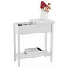 Flip Top End Table-Slim Side Console With Storage Compartment and Lower Shelf, White