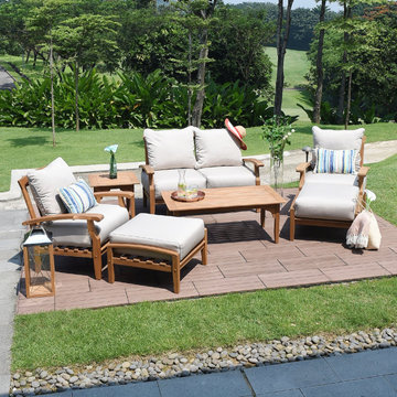 Caterina Teak Wood Outdoor Loveseat with Beige Cushion - Cambridge Casual