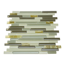 Glossy Dark and Light Green with Green Leaves Random Brick Pattern Mosaic Tiles - Home Decor
