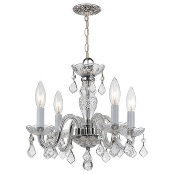 Traditional Crystal 4 Light Mini Chandelier, Polished Chrome, Clear