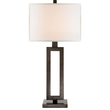 Mod Table Lamp, 1-Light, Aged Iron, Linen Rectangle Shade, 28"H