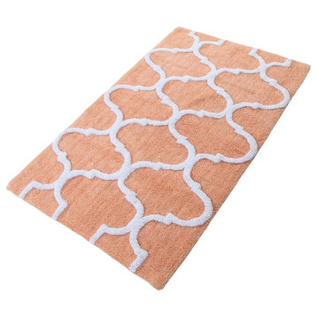 Cotton Dual Color Geometric Pattern Bath Rug, Coral/White, 50"x30"