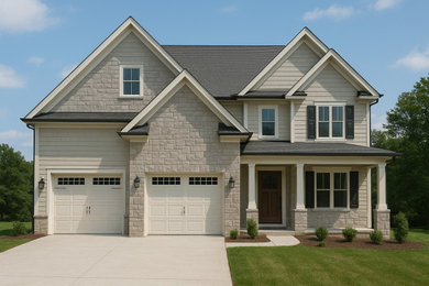 Cottage two-story vinyl house exterior idea in Atlanta with a shingle roof