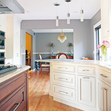 Traditional White Kitchen with Cherry Island