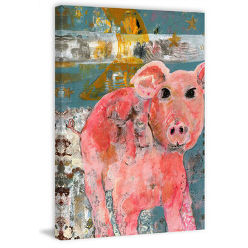 "Modern Farm Piglet Series" Painting Print on Wrapped Canvas, 30"x45"