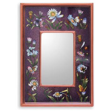 Novica Purple Meadow Reverse Painted Glass Mirror