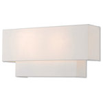 Livex Lighting - Livex Lighting Claremont Brushed Nickel Light ADA Wall Sconce - The sleek style and simple design of this wall sconce makes it easy to use in any space. The double hand crafted off-white fabric hardback shade gives it a clean look.
