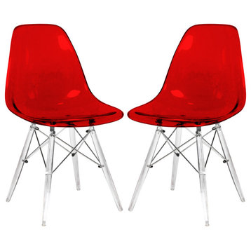Dover Molded Dining Side Chair, Acrylic Base, Set of 2, Transparent Red