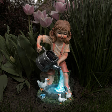 Little Girl Solar Powered LED Light Garden Statue by Pure Garden