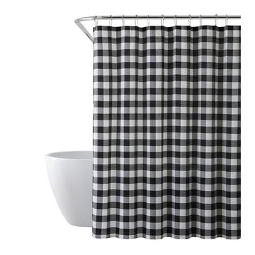 Shower Curtain With Buffalo Plaid Design, Black