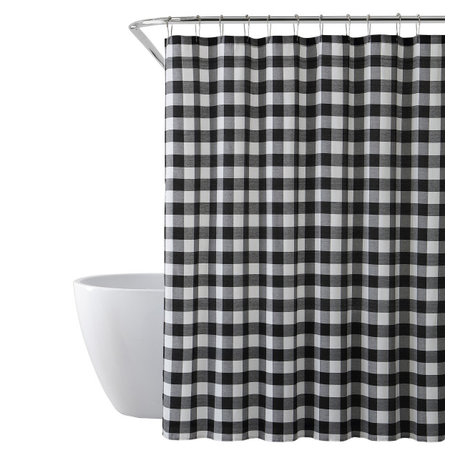 Shower Curtain With Buffalo Plaid Design, Black