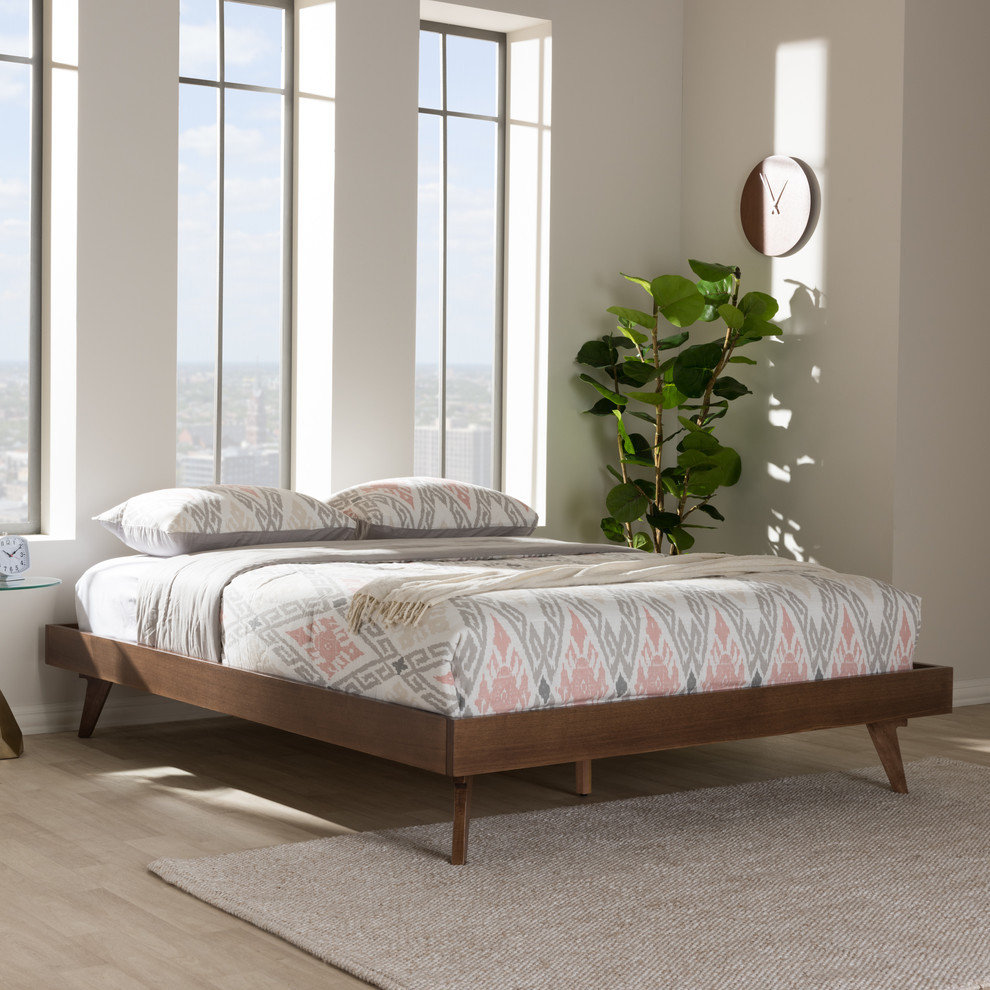 Jacob Mid-Century Modern Walnut Brown Solid Wood Bed Frame, King ...