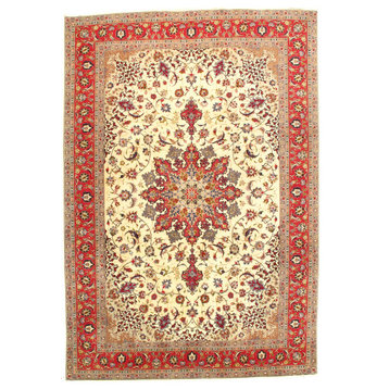 Ivory Persian Tabriz Silk And Wool 7'x10'