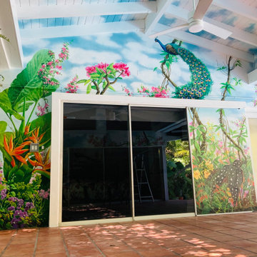 Tropical Garden with Peacock