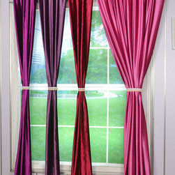 Hotham Pink Red and Purple Plain Ready Made Velvet Curtains and Fabrics - Curtains