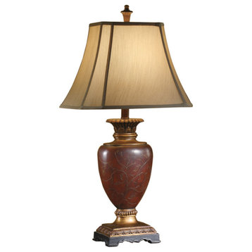 Clayton Handpainted Table Lamp, Garnet Red And Gold Finish
