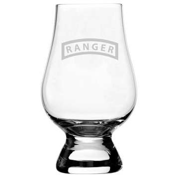 United States Army 75th Ranger Tab Etched Glencairn Crystal Whiskey Glass
