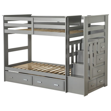 ACME Allentown Twin/Twin Bunk Bed With Storage Ladder and Trundle, Gray