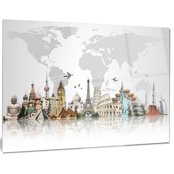 "Famous Monuments Across World" Glossy Metal Wall Art, 28"x12"