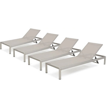 4 Pack Patio Chaise Lounge, Metal Frame With Sling Seat & Adjustable Back, Gray
