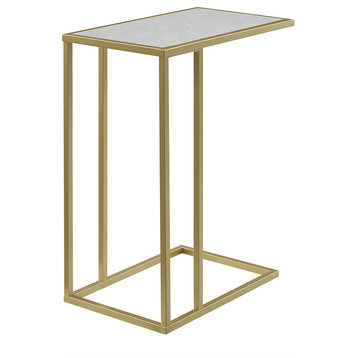 20" C-Table, White Faux Marble/ Gold