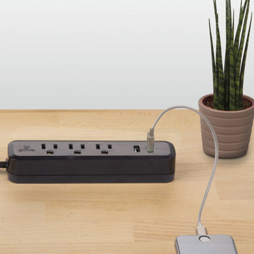 Designer Series 6ft 3-Outlet USB Surge Protector Power Strip, 2x USB Ports, Surg