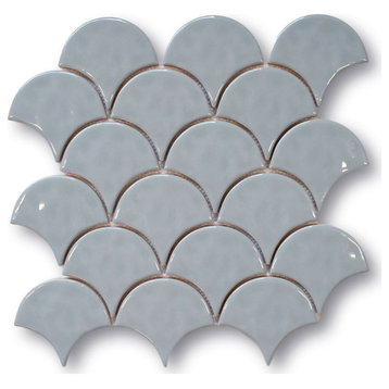 Light Blue Ceramic 3.5" x 3.25" Fish Scale Mosaic Tiles - 5 Sq Ft Box