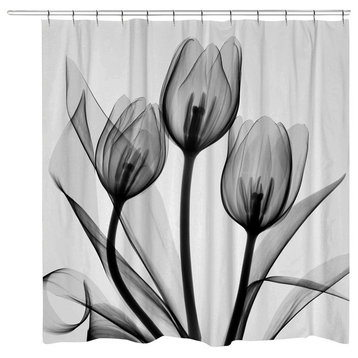 Black and White Tulips Shower Curtain