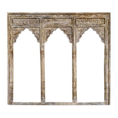 Consigned Vintage Whitewash Triple Arch Mirror Reclaimed Wooden Window Mirror