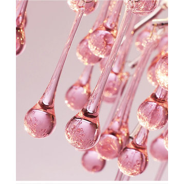 Modern Pink Crystal Chandelier for Living Room, Dining Room, Bedroom, Pink, Hanging Oval Dia39.4" / Dia100cm, Cool Light