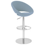 Soho Concept - Crescent Piston Stool, Sky Blue Ppm, Bright Stainless Steel - Crescent Piston is a contemporary stool with a comfortable upholstered seat and backrest on an adjustable gas piston base which swivels and also adjusts easily from a counter height to a bar height with a lever that activates the gas piston mechanism. The solid steel round base is available in chrome or stainless steel. The seat has a steel structure with 'S' shape springs for extra flexibility and strength. This steel frame molded by injecting polyurethane foam. Crescent seat is upholstered with a removable zipper enclosed leather, PPM, leatherette or wool fabric slip cover. The stool is suitable for both residential and commercial use. Crescent Piston is designed by Tayfur Ozkaynak.