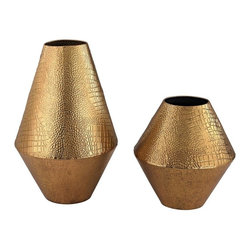 Alligator 18 in. and 12 in. Embossed Metal Decorative Vases in Gold (Set of 2) - Vases