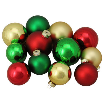 96ct Red Green and Gold Shiny and Matte Glass Ball Christmas Ornaments 2.5-3.25"