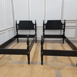 Pair of Tulip Top Twin Beds in Black Painted Finish - Beds