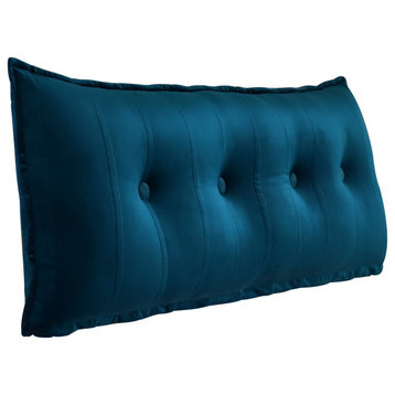 Button Tufted Body Positioning Pillow Headboard Alternative Velvet Deep Blue, 54x20x3 Inches